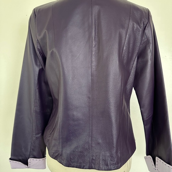 Terry Lewis Classic Luxuries Leather Jacket Women Purple/Lilac Combination sz S - Picture 5 of 10